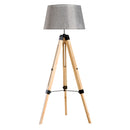 Lampada da Terra Design con Treppiede in Legno Altezza Regolabile Grigio -2