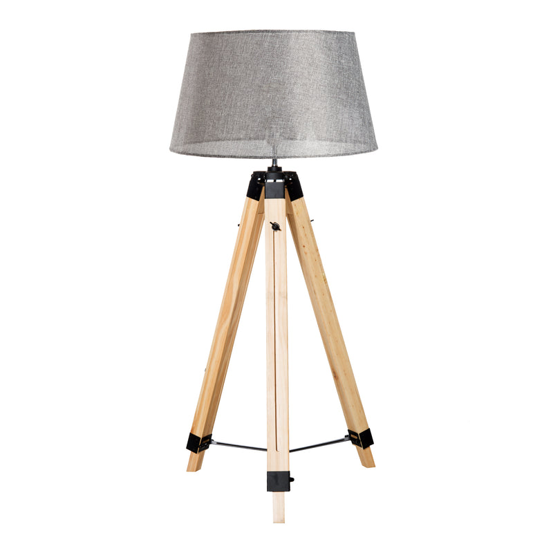 Lampada da Terra Design con Treppiede in Legno Altezza Regolabile Grigio -4