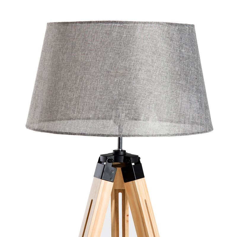 Lampada da Terra Design con Treppiede in Legno Altezza Regolabile Grigio -8