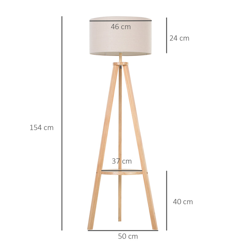 Lampada da Terra Tripode in Legno e Lino con Interruttore a Pedale Altezza 154 cm -3