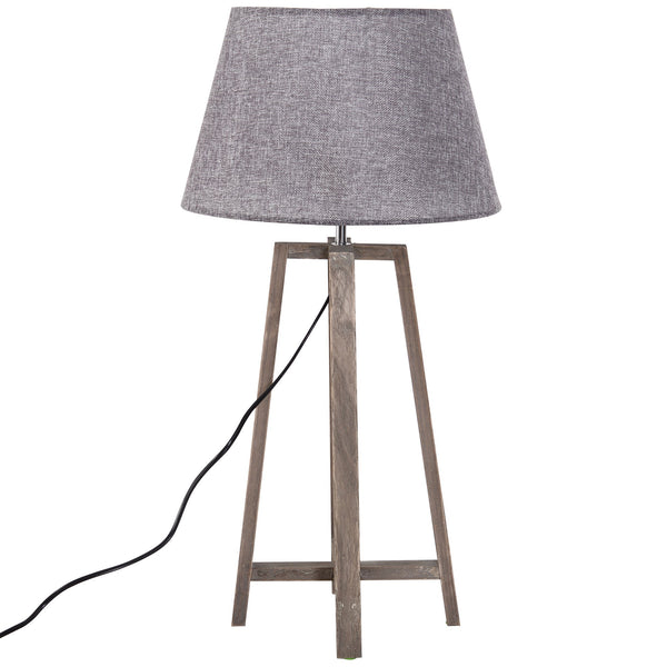 acquista Lampe à Poser Socle Abat-Jour en Lin en Bois de Paulownia Gris 68,5 cm