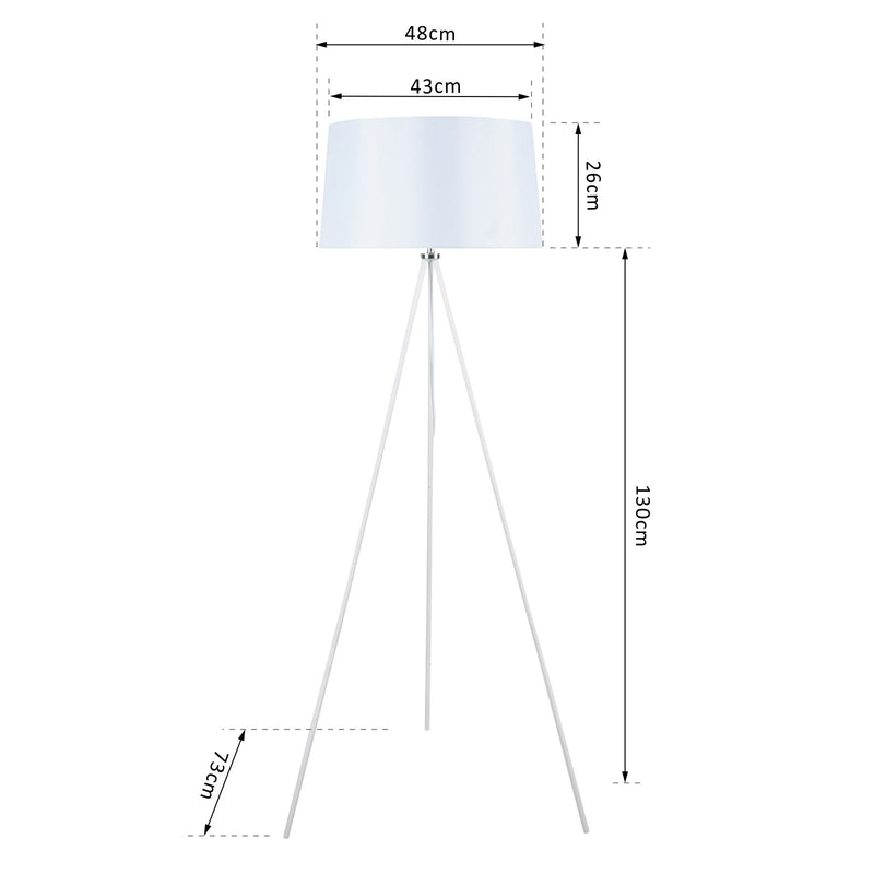 Lampada da Terra Treppiede in Metallo con Paralume in Lino Bianco Ø48x156 cm -3