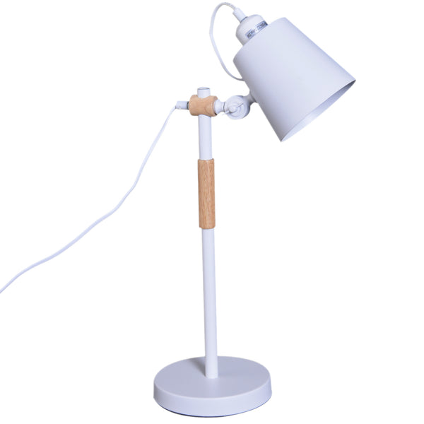 Lampe à Poser à Angle Réglable en Métal et Bois Blanc 30x18x62 cm sconto