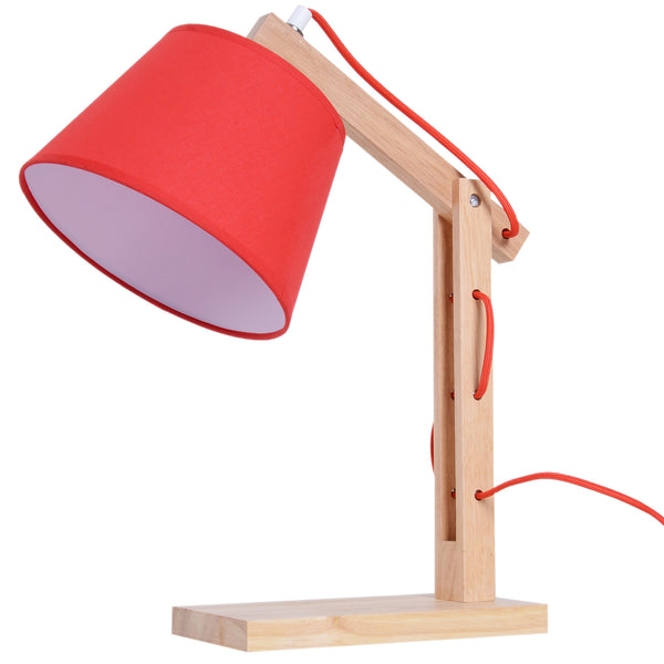 Lampe de table avec bras ajustable en chêne et abat-jour rouge online