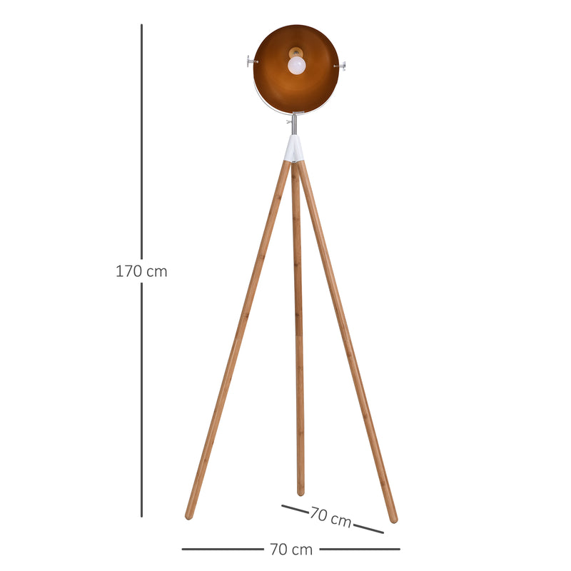 Lampada da Terra Tripode in Legno con Paralume in Metallo 70x70x170 cm E27 -3