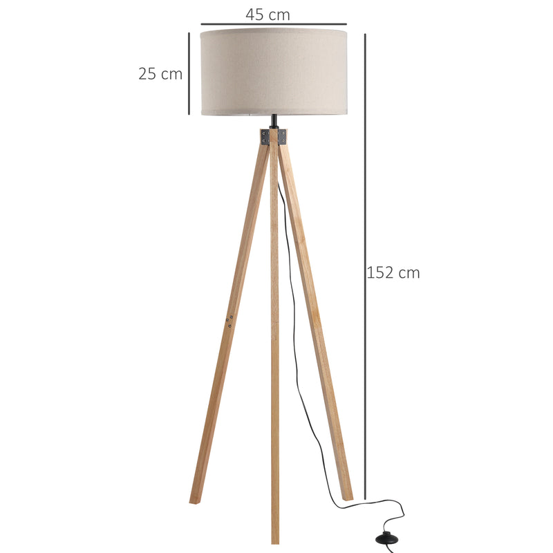 Lampada da Terra Tripode in Legno con Paralume E27 Ø45x152 cm  Beige-3