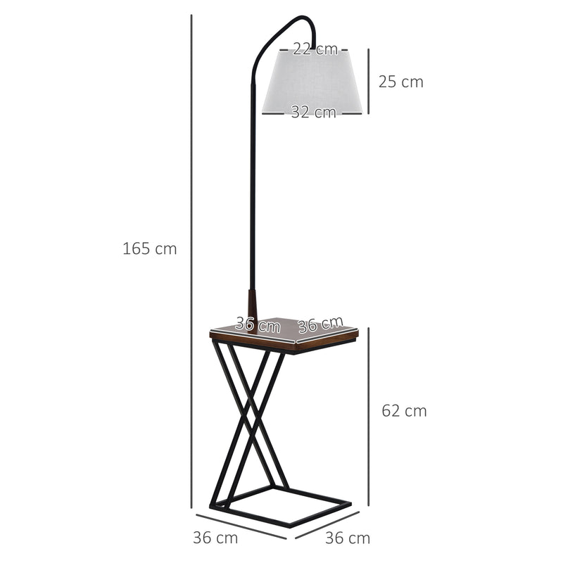 Lampada da Terra con Ripiano in Acciaio e Legno 36x36x165 cm -3