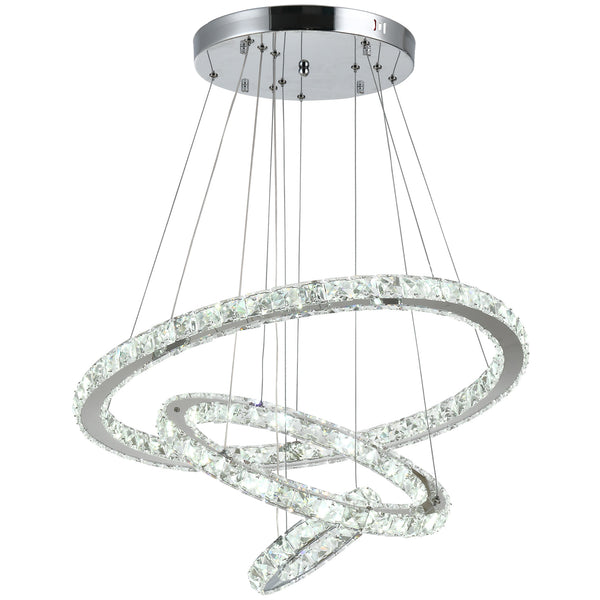 Plafonnier LED 40W 3 Anneaux en Acier et Cristal Ø60x110 cm acquista