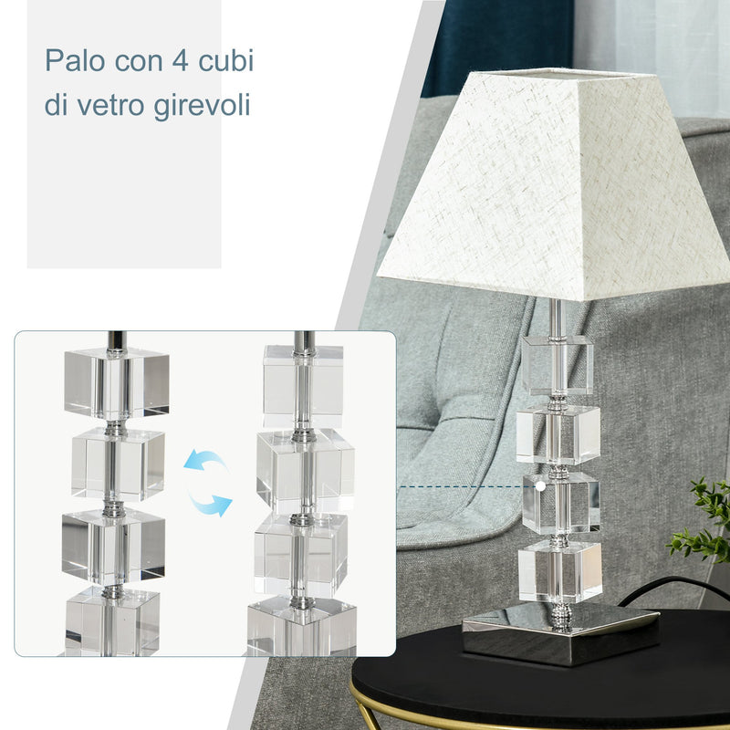 Lampada da Comodino Abat Jour con Paralume in Tessuto E14 20x20x47 cm  Crema-4