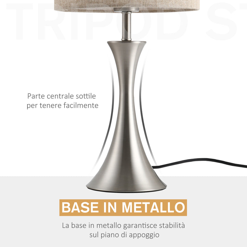 Lampada da Comodino Abat Jour con Paralume in Tessuto E27 Ø25x51 cm  Beige-6