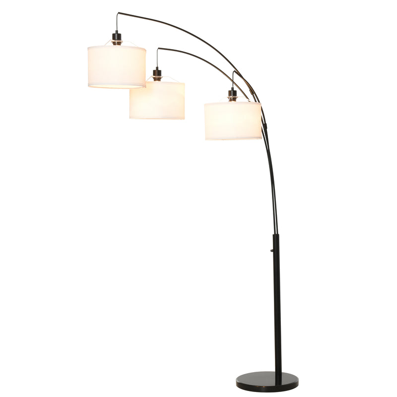 Lampada da Terra con 3 Paralumi E27 H205 cm in Metallo Nero e Bianco-1