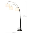 Lampada da Terra con 3 Paralumi E27 H205 cm in Metallo Nero e Bianco-3