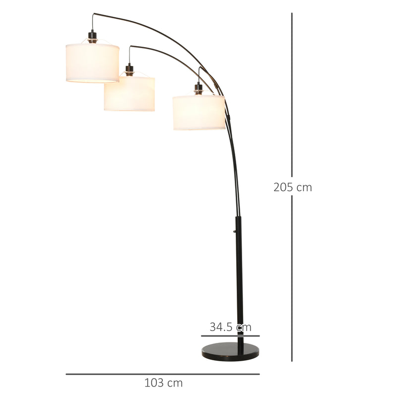 Lampada da Terra con 3 Paralumi E27 H205 cm in Metallo Nero e Bianco-3