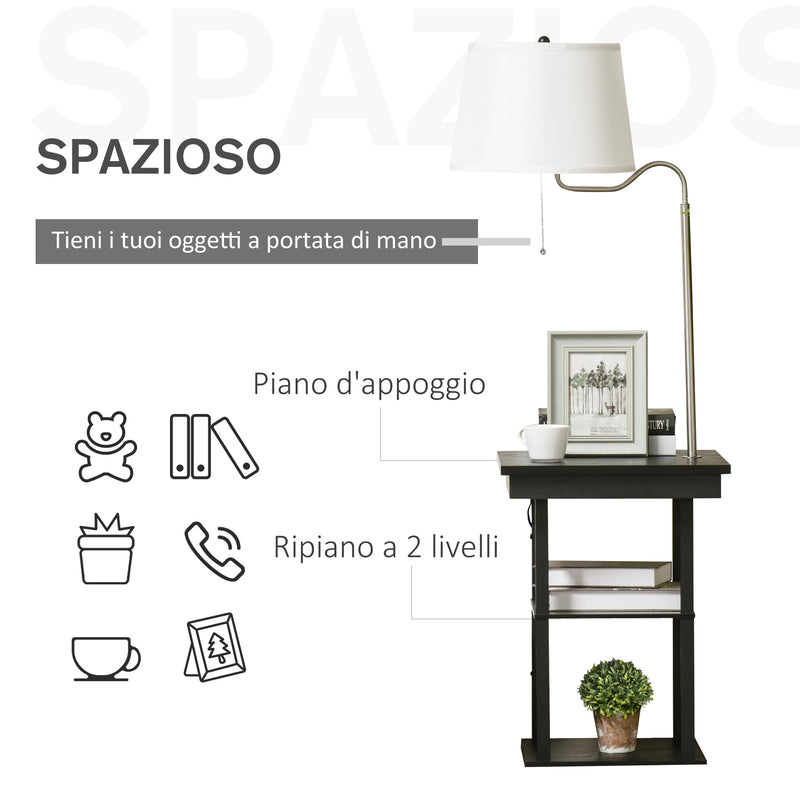 Lampada da Terra con Tavolino e 2 Prese USB 44,5x44,5x144,5 cm in Metallo Nero-4