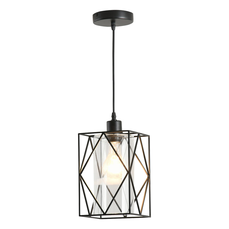 Lampadario Stile Geometrico 16x16x120 cm E27 in Metallo Nero-1