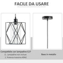 Lampadario Stile Geometrico 16x16x120 cm E27 in Metallo Nero-6