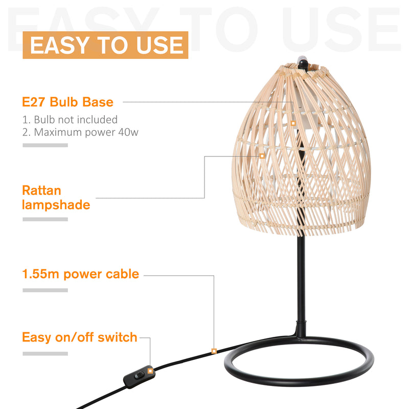 Lampada da Tavolo Ø20x41 cm E27 40W Paralume in Rattan Beige-6