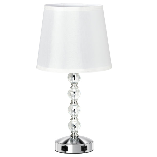 acquista Lampe à Poser 2 Ports USB Ø23x45 cm E27 Abat-jour en tissu Blanc et Argent