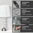 Lampada da Tavolo 2 Porte USB Ø23x45 cm E27 Paralume in tessuto Bianco e Argento-5