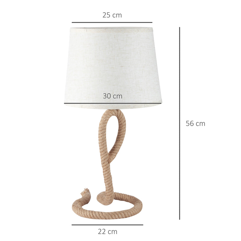 Lampada da Comodino Abat jour Ø30x56 cm in Corda e Tessuto Beige e Bianco-3