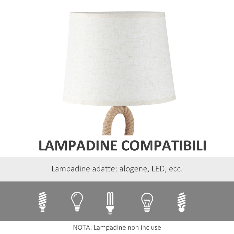 Lampada da Comodino Abat jour Ø30x56 cm in Corda e Tessuto Beige e Bianco-5