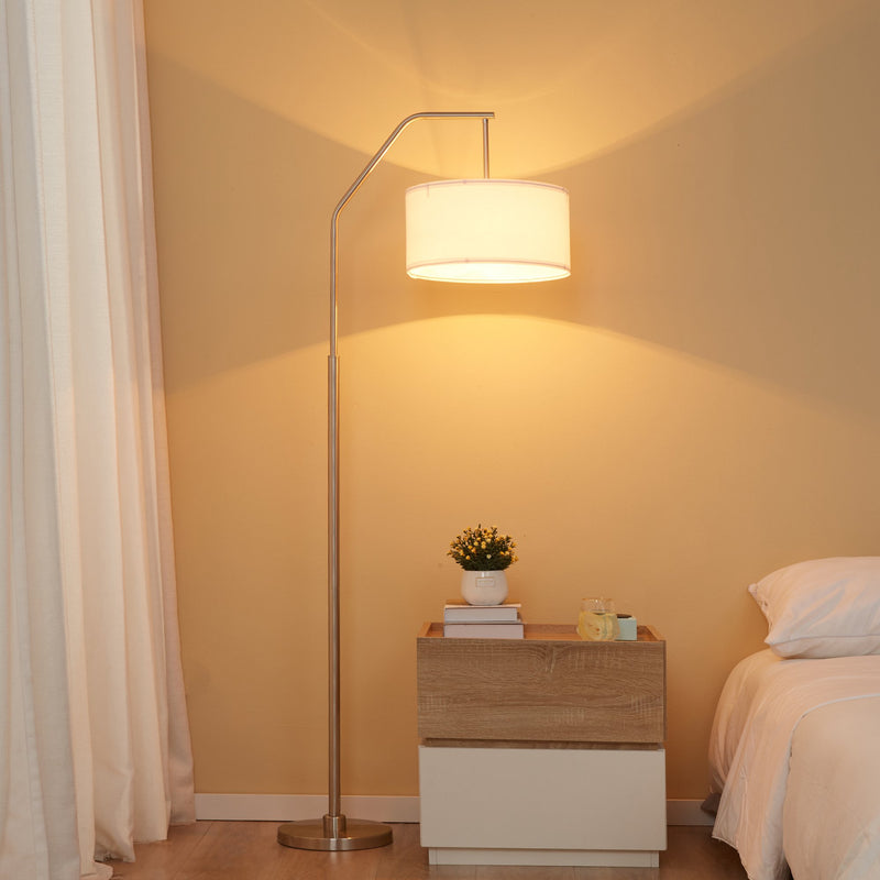 Lampada da Terra 65x33x158 cm E27 Paralume in Tessuto Bianco-2