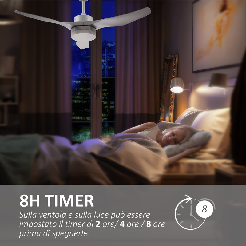 Ventilatore da Soffitto 3 Pale e Lampada LED Ø132x40 cm 6 Velocità Bianco-5