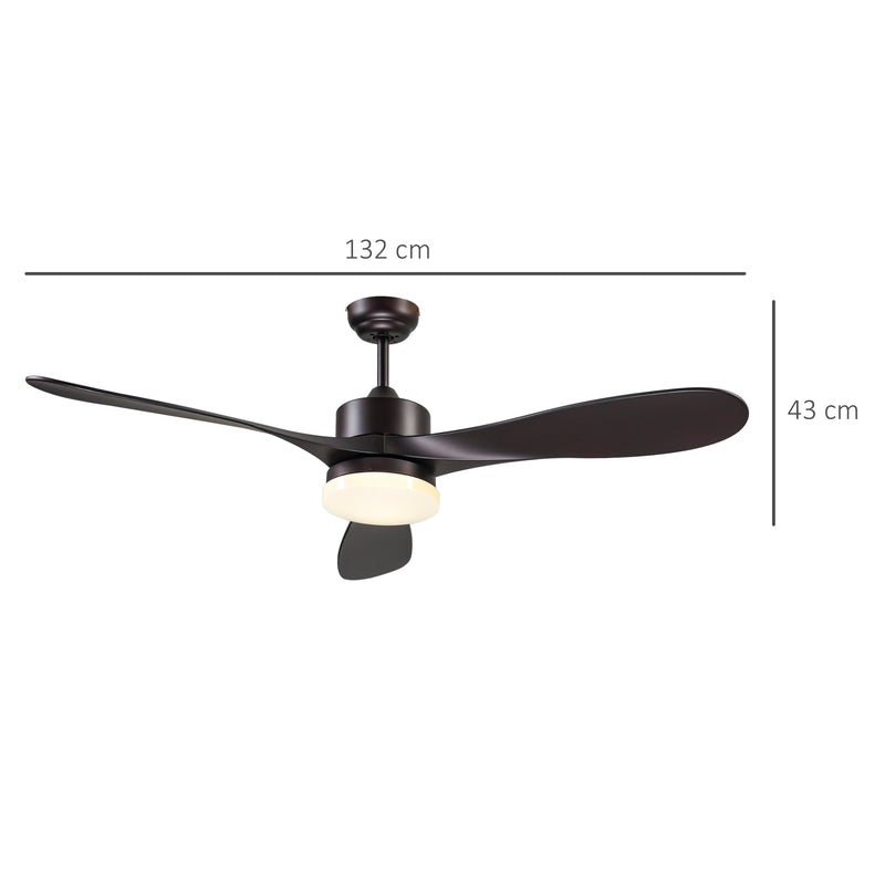 Ventilatore da Soffitto 3 Pale e Lampada LED Ø132x43 cm 6 Velocità Marrone-3