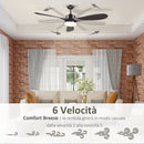 Ventilatore da Soffitto 3 Pale e Lampada LED Ø132x43 cm 6 Velocità Marrone-4