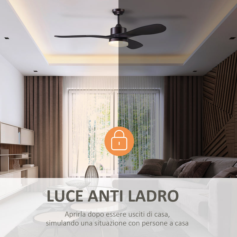 Ventilatore da Soffitto 3 Pale e Lampada LED Ø132x43 cm 6 Velocità Marrone-7