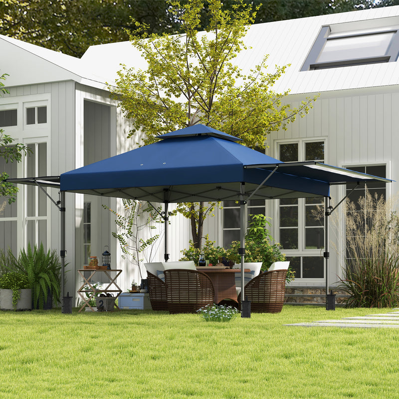 Gazebo Pieghevole con Pareti Estensibili Altezza Regolabile e Borsa con Ruote 5x3m  Blu-2