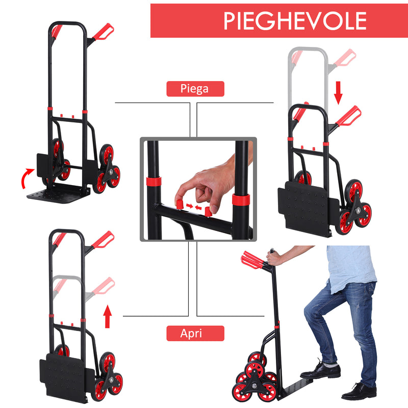 Carrello Portapacchi Pieghevole per Scale 150 Kg in Metallo  Nero e Rosso-4