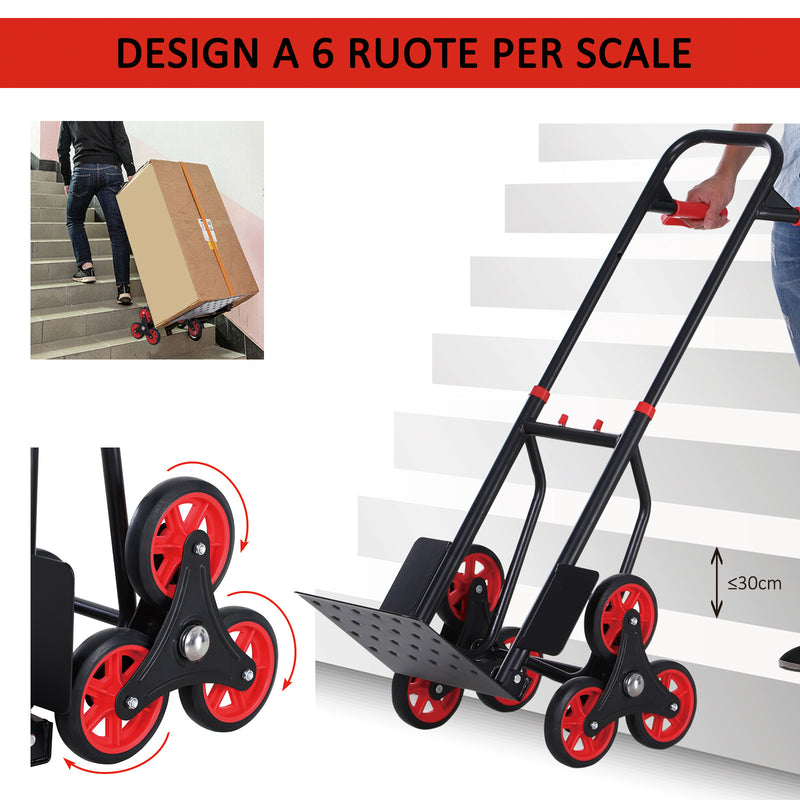 Carrello Portapacchi Pieghevole per Scale 150 Kg in Metallo  Nero e Rosso-5