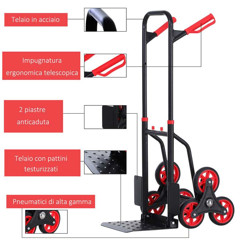 Carrello Portapacchi Pieghevole per Scale 150 Kg in Metallo  Nero e Rosso-6