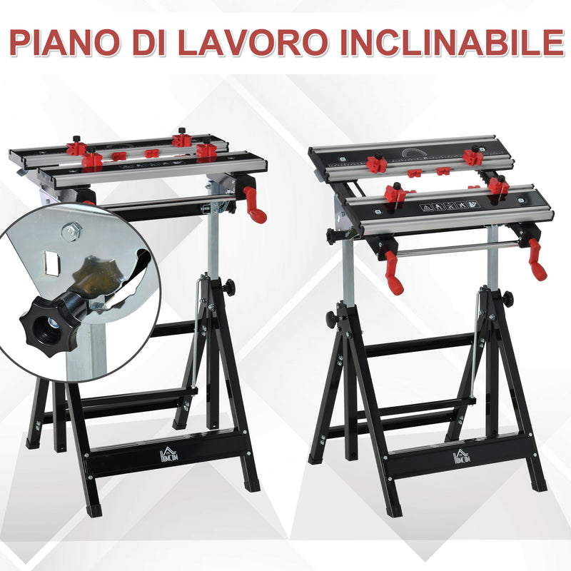 Banco di Lavoro Pieghevole 55x50x108 cm in Metallo e Alluminio Nero-6