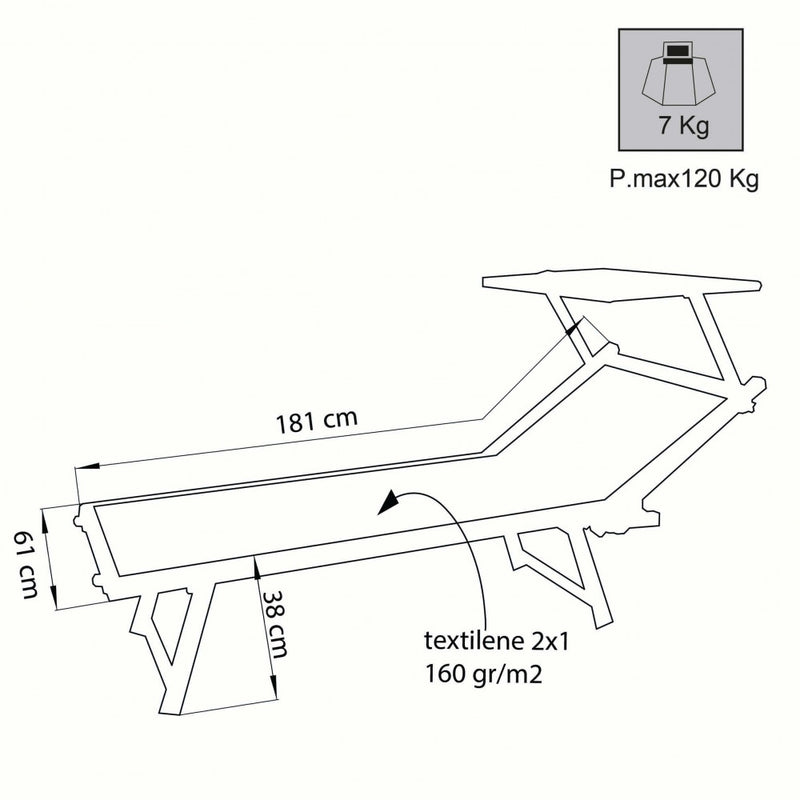 Lettino Prendisole da Giardino Bari 181x61x38 h cm in Alluminio Blu-3