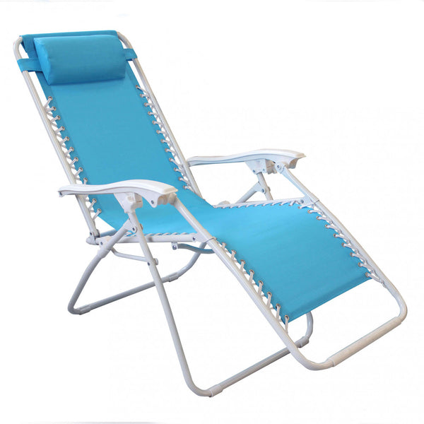 online Chaise longue pliante inclinable Zero Gravity 88x65x110 h cm en acier et textilène bleu clair