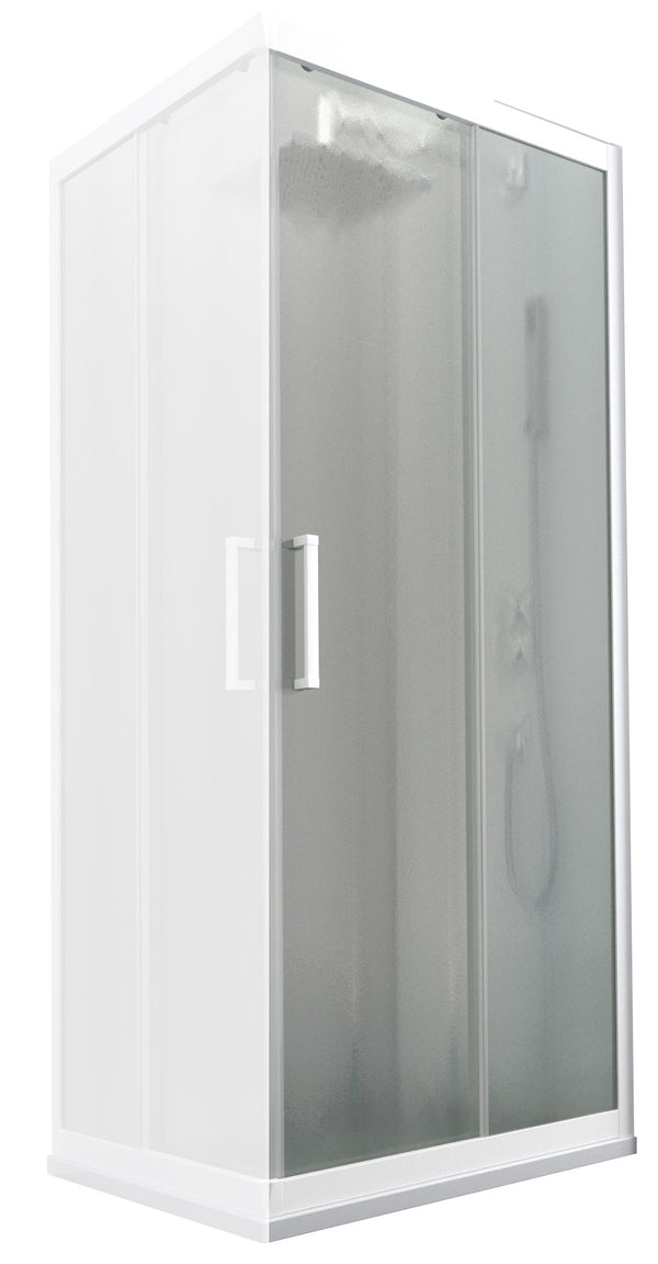 sconto Cabine de Douche d'Angle 90 cm 2 Portes Coulissantes en Cristal Opaque 6mm H190 Dorini 1/2 Renard Blanc