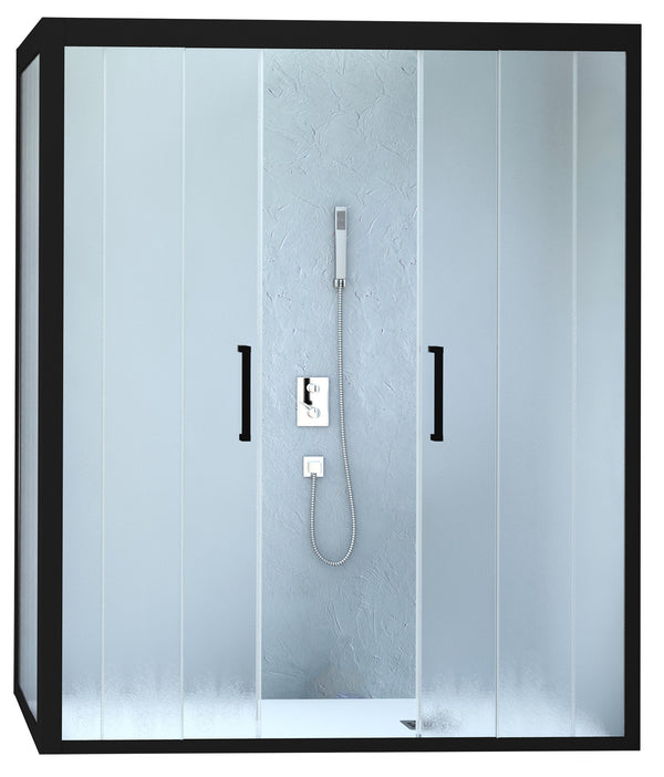 Cabine de Douche d'Angle 2 Portes Coulissantes en Cristal Mat 6mm H190 Dorini Linux Noir Mat Différentes Tailles sconto