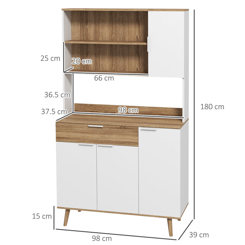 Credenza da Cucina 98x39x180 cm in Legno Truciolare Bianco e Legno-3