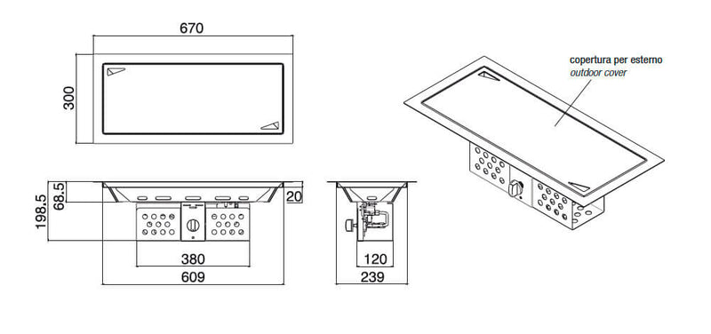 Bruciatore a Gas GPL da Incasso Effetto Camino 67x30x19,8 cm 11,5 kW in Acciaio Italkero Rectangular-5