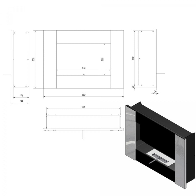 Camino a Bioetanolo da Parete 90,2x65 cm Flig Boston 2 Nero-5