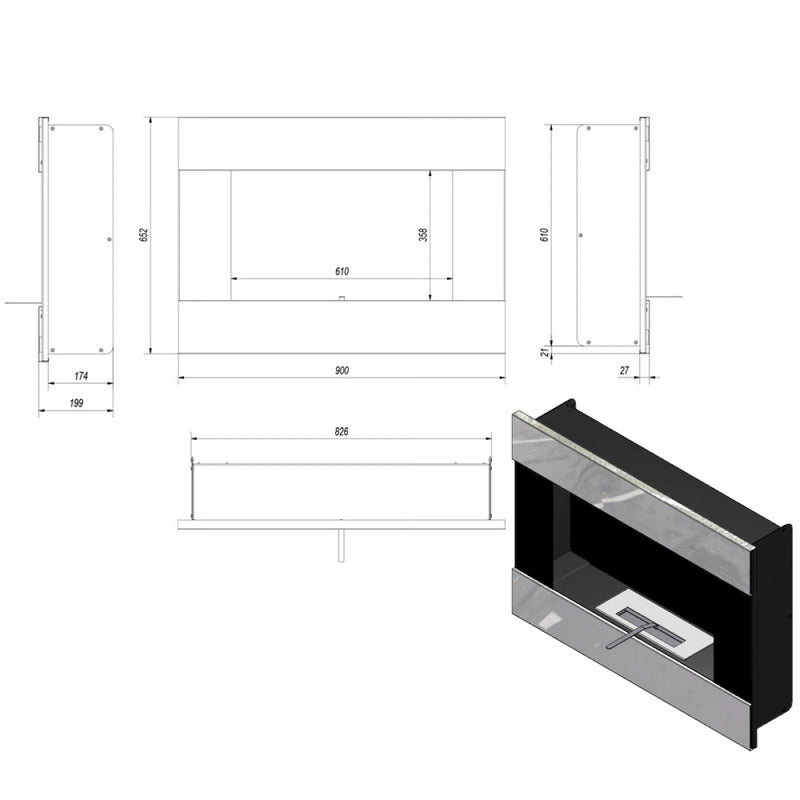 Camino a Bioetanolo da Parete 90x65,2 cm Flig Boston Oro-5