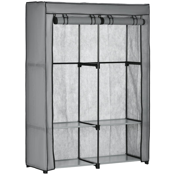 Armadio Guardaroba da Campeggio 118x49x170 cm 4 Ripiani Aperti e 2 Appendini in Tessuto non Tessuto Grigio sconto