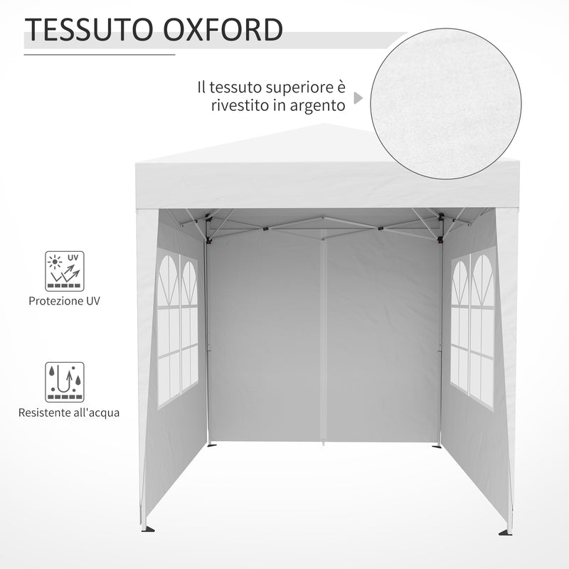 Gazebo da Giardino Pieghevole 2x2m con 4 Pareti Rimovibili in Poliestere e Acciaio Bianco-6