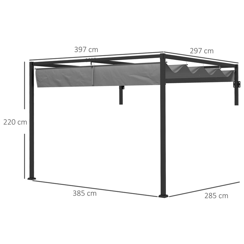 Pergola Gazebo  con Tettuccio Retrattile e Fori di Drenaggio 3x4m in Acciaio e Poliestere Grigio-3