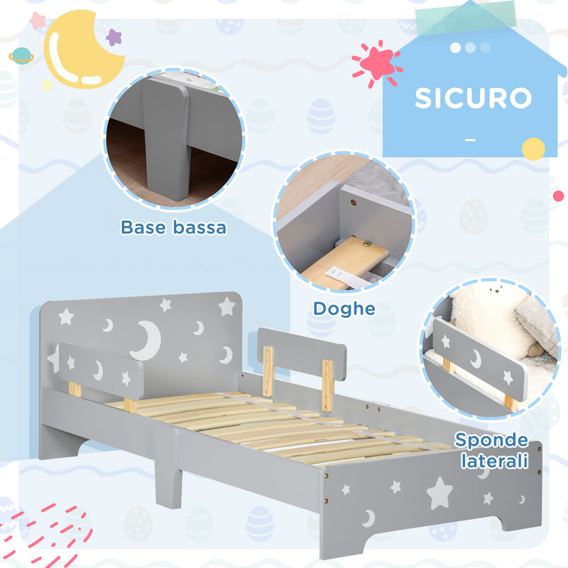 Struttura Letto Singolo per Bambini 143x76x49 cm con Motivi a Stelle e Luna in Pannelli di MDF e Truciolato Grigio-5