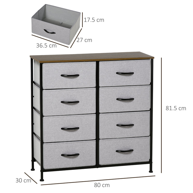 Cassettiera 8 Cassetti 80x30x81,5 cm in Legno e Acciaio Marrone Grigio e Nero-3