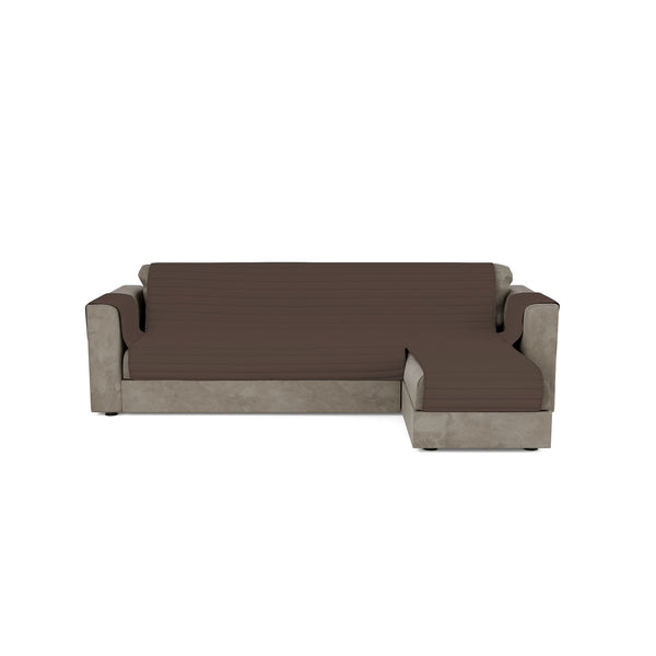 Housse de canapé matelassée avec péninsule d'assise droite en microfibre marron différentes tailles sconto