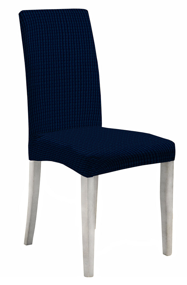 prezzo Lot de 2 housses de chaise avec dossier élastiqué en polyester bleu foncé Leslie